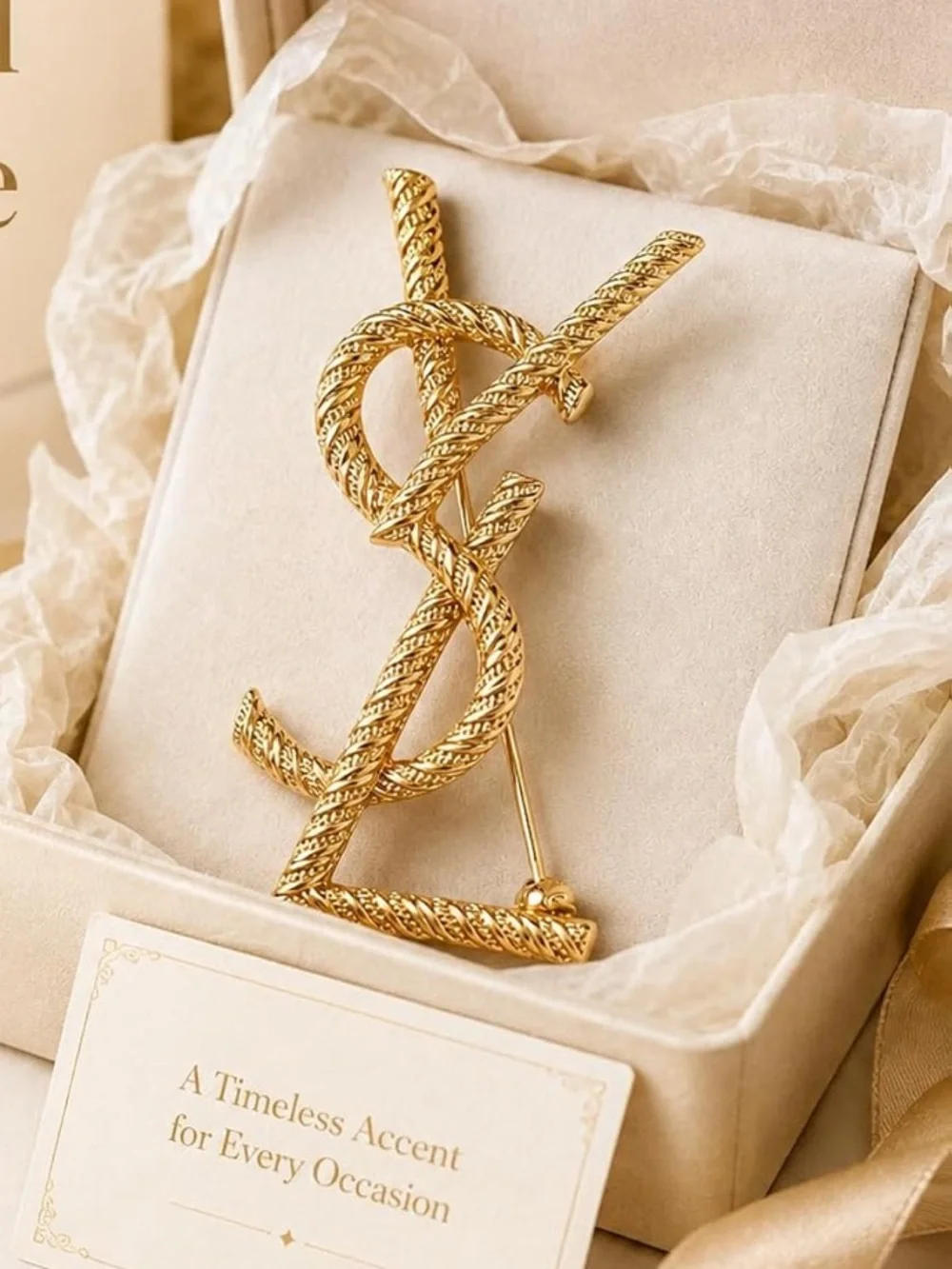 Luxury Gold Twisted Monogram Y Pendant Brooch